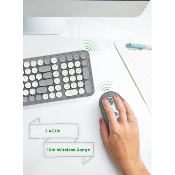 Green Lion GKM-300 Wireless Keyboard+Mouse, Multiple DPI Mouse, USB connectivity, 5M Keystrokes, 2.4G Mini USB, 10 M Range, Quiet Typing, Build in Plate - Gray - Image 2