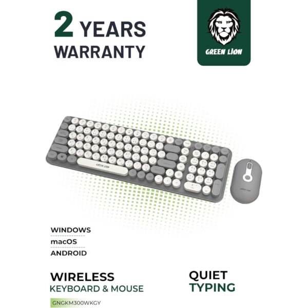 Green Lion GKM-300 Wireless Keyboard+Mouse, Multiple DPI Mouse, USB connectivity, 5M Keystrokes, 2.4G Mini USB, 10 M Range, Quiet Typing, Build in Plate - Gray - Image 7