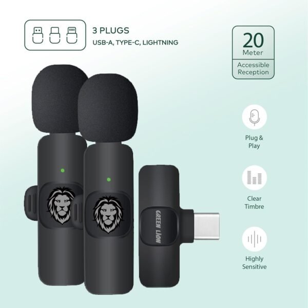Green Lion 3 in 1 Wireless Microphone - Black - Image 3