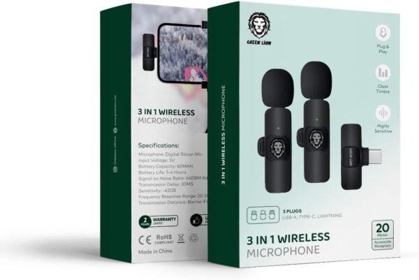 Green Lion 3 in 1 Wireless Microphone - Black - Image 7
