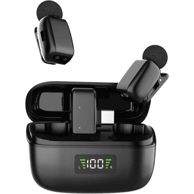 Green Lion Flex Mic Duo Type C 2 in 1, Lightning Head Connector Included, 300mAh Case & 60mAh Mic Battery Capacity, Digital Display, Voice Changer Function, Plug and Play - Black