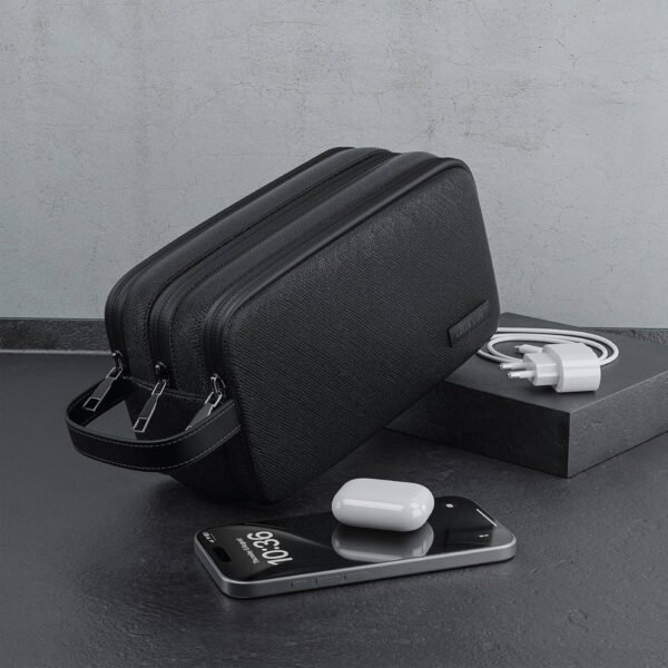 Green Lion Stallion Clutch Bag, Water-Resistant Exterior, Three Compartments, Ergonomic Design, Organized Space, Soft Interior, Sturdy Handle, Mesh Pockets, Delicate Texture - black - Image 4