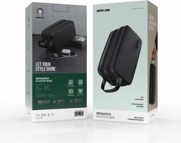 Green Lion Stallion Clutch Bag, Water-Resistant Exterior, Three Compartments, Ergonomic Design, Organized Space, Soft Interior, Sturdy Handle, Mesh Pockets, Delicate Texture - black - Image 2