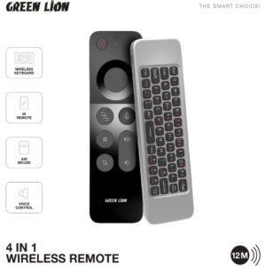 Green Lion 4 in 1 Wireless Remote With Keyboard, Air mouse, Ir remote, Voice control, 250mAh Battery, 20 Days Working Time, 12m Control Range, 58 Keys - Black - Image 2
