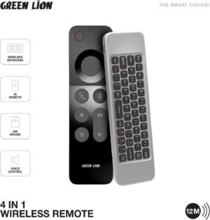 Green Lion 4 in 1 Wireless Remote With Keyboard, Air mouse, Ir remote, Voice control, 250mAh Battery, 20 Days Working Time, 12m Control Range, 58 Keys - Black - Image 5