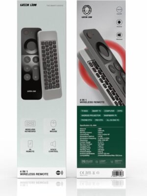 Green Lion 4 in 1 Wireless Remote With Keyboard, Air mouse, Ir remote, Voice control, 250mAh Battery, 20 Days Working Time, 12m Control Range, 58 Keys - Black - Image 7