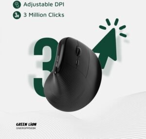 Green Lion Ergo Grip Vertical Mouse, BT & 2.4GHz Connectivity, 1200 to 4000 DPI, 500mAh Battery, 30H Working Time, 3 Million Clicks, LED Indicator Lights, Type-C Port, Multi-Device Pairing - Black - Image 9