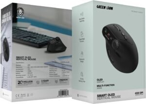 Green Lion Smart OLED Vertical Mouse, Oled Display, 1200 to 4000 DPI, 2.4G/BT V5.1 Connectivity, 3M Clicks button Life, 65H Working Time, 500mAh Battery, Multi-Function Knob, Ergonomic Design - Black - Image 9