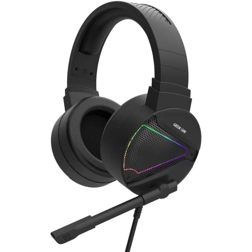 Green Lion GP27X Gaming Headphone, Built-in Omni-Directional Noise Cancelling Microphone, 2.1m Cable Length, 360" Free Bending, 50mm Speakers, RGB