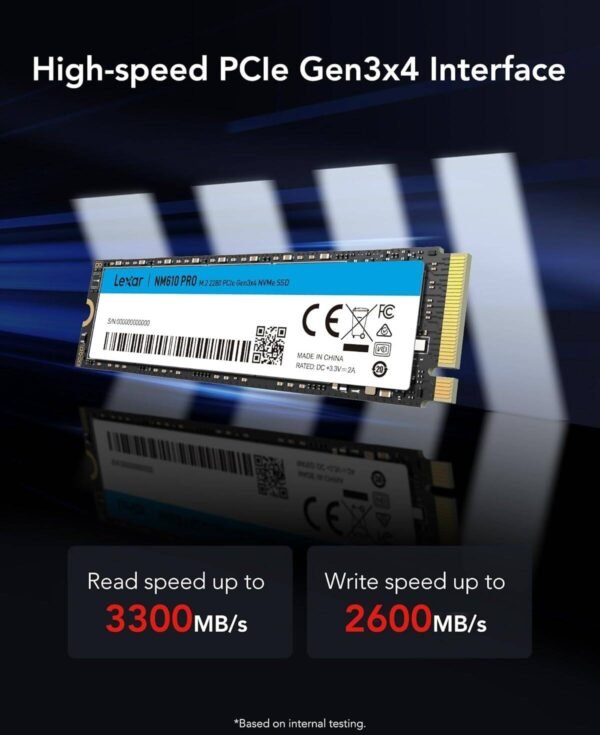 Lexar NM610 PRO Internal SSD, 1TB Capacity, M.2 2280 Form Factor, PCIe Gen3x4 Interface, Up to Read up to 3300MB/s, Write up to 2600MB/s Speed, 240TBW, 1.5m Hours MTBF - Image 2