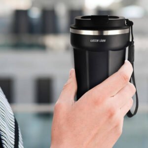 Green Lion Vacuum Mug 380 ml, 4-6 Hrs Cold & Hot, Double-Wall Vacuum Insulation, Exquisite Appearance, Food-grade material, Bottle Carrier Strap, Stainless Steel Material - Image 3
