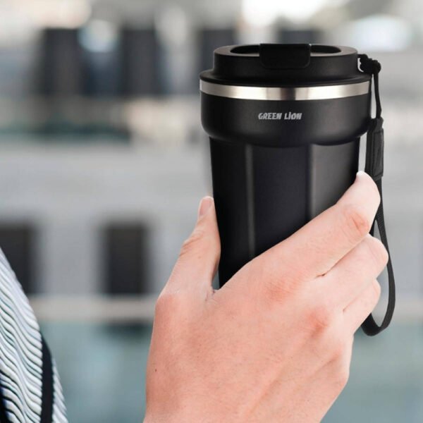 Green Lion Vacuum Mug 380 ml, 4-6 Hrs Cold & Hot, Double-Wall Vacuum Insulation, Exquisite Appearance, Food-grade material, Bottle Carrier Strap, Stainless Steel Material - Image 3