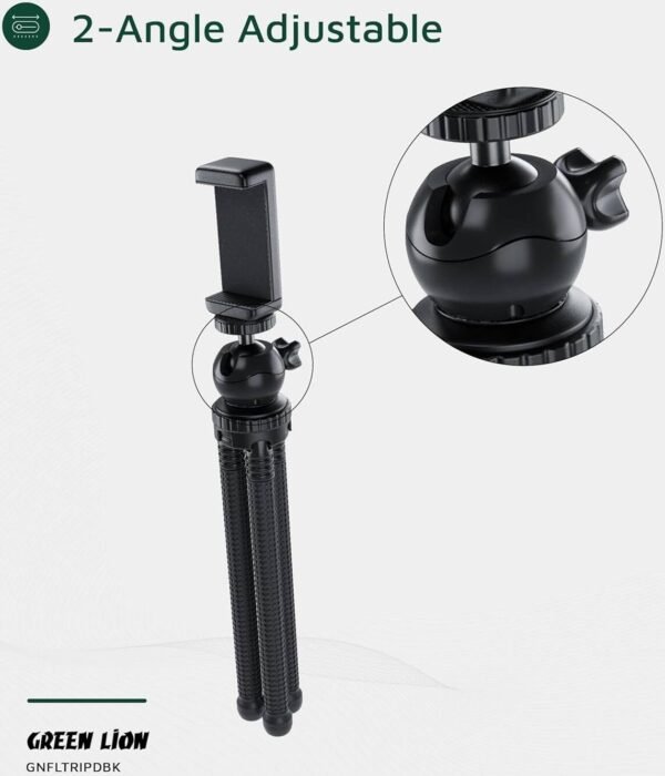 Green Lion Flexible Tripod with Foam Grips, 55-85 mm Phone Holder Size, Universal Compatibility, 3 kg Load Capacity, 2-Angle Adjustable, Pan & Tilt Functions, 360 Rotation, Flexible Legs - Black - Image 8