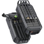 Green Lion Solar Mate Power Bank, ABS + PC + Fireproof V0 Material, 20000mAh Battery Capacity, 4 Built-in Cables, Dual Flashlights