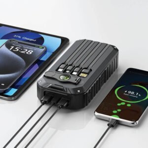 Green Lion Solar Mate Power Bank, ABS + PC + Fireproof V0 Material, 20000mAh Battery Capacity, 4 Built-in Cables, Dual Flashlights - Image 2