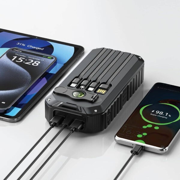 Green Lion Solar Mate Power Bank, ABS + PC + Fireproof V0 Material, 20000mAh Battery Capacity, 4 Built-in Cables, Dual Flashlights - Image 2