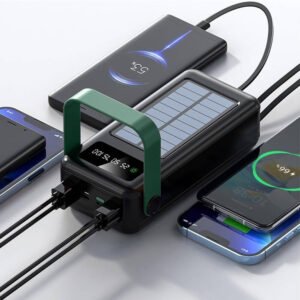 Green Lion Solar Max 80000mAh Power Bank with Digital Display, Polymer Battery, Solar Charging Panel, Type-C/Micro/Lightning Head/USB-A Output, lightweight & Portable, 4 Integrated Cables
