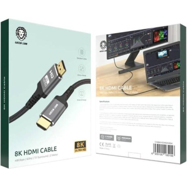 Green Lion 8K HDMI to HDMI Cable: 2m High-Speed for 4K/8K in Black - Image 2