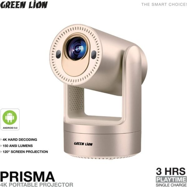 Green Lion Prisma 4K Portable Projector with 5200mAh Battery & Speaker & Remote Control, 150 ANSI Lumens, Screen Mirroring, (HDMI, USB, WiFi, BT) Connectivity, Android 9.0 - Image 5