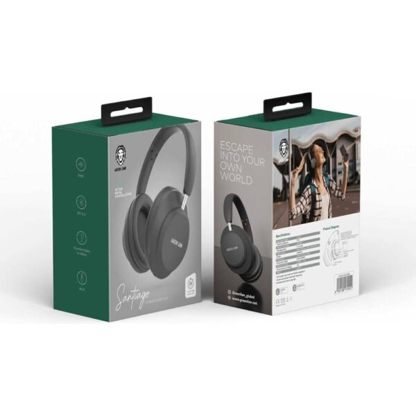 Green Lion Santiago Wireless Headphones: Over-Ear with 40mm Drivers & 30H Battery in Black - Image 3