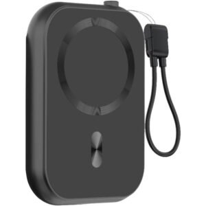 Green Lion 3-in-1 Power Bank, 10000mAh Battery, Compatible With MagSafe, PD 20W Fast Charging, Type-C Output, Type-C Cable Strap, LED Battery Display, Multiple Protection, Compact & Portable - Black