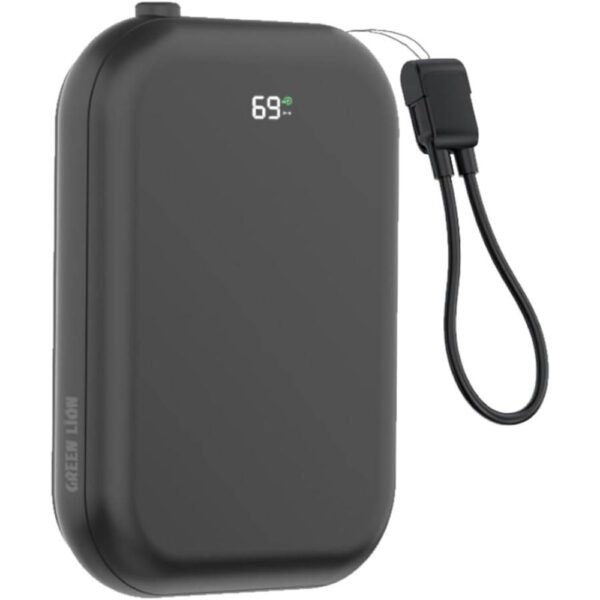Green Lion 3-in-1 Power Bank, 10000mAh Battery, Compatible With MagSafe, PD 20W Fast Charging, Type-C Output, Type-C Cable Strap, LED Battery Display, Multiple Protection, Compact & Portable - Black - Image 2