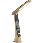 Green Lion LED Table Lamp, 1800mAh Battery, Cold-Natural-Warm Light Modes, Adjustable Brightness & Angle, 190 Lm Brightness, Stepless Dimming, Digital Time & Date - Wooden