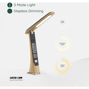 Green Lion LED Table Lamp, 1800mAh Battery, Cold-Natural-Warm Light Modes, Adjustable Brightness & Angle, 190 Lm Brightness, Stepless Dimming, Digital Time & Date - Wooden - Image 5