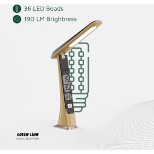 Green Lion LED Table Lamp, 1800mAh Battery, Cold-Natural-Warm Light Modes, Adjustable Brightness & Angle, 190 Lm Brightness, Stepless Dimming, Digital Time & Date - Wooden - Image 4
