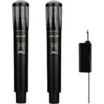 Green Lion Wireless Dual Cordless Dynamic Microphones with 800mAh Battery Capacity, Rechargeable Lithium Battery, Type-C Charging Port, 2-5 Hours Working Time, LCD Display, Plug & Play - Black
