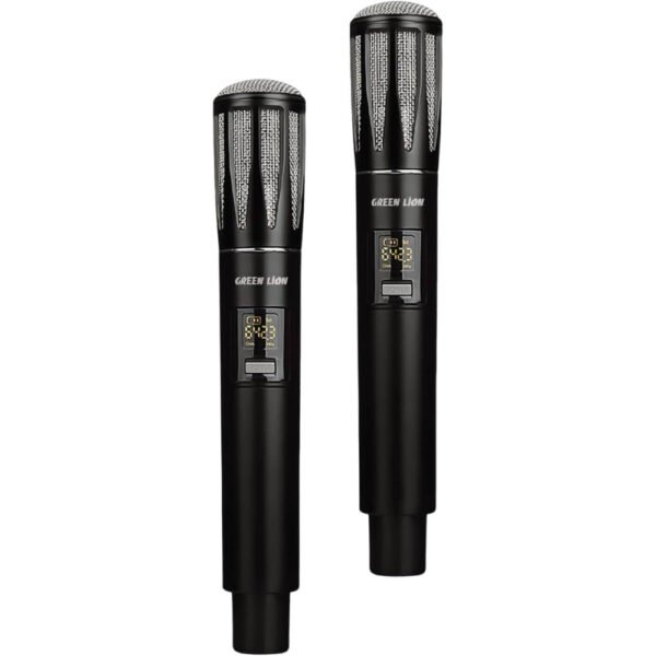 Green Lion Wireless Dual Cordless Dynamic Microphones with 800mAh Battery Capacity, Rechargeable Lithium Battery, Type-C Charging Port, 2-5 Hours Working Time, LCD Display, Plug & Play - Black - Image 3