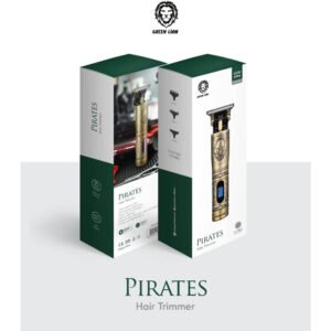 Green Lion Pirates Hair Trimmer with 3 Clippers 600mAh, 6500RPM, LCD Display, 60minutes Working Time, Type-C Charging, Metal Body, Lightweight & Portable - Gold - Image 2