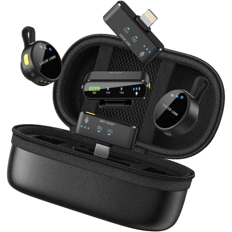 Green Lion GM-85X 3 In 1 Wireless Microphone, LED Display, 6H Working Time, USB-C/Lightning Head/Camera Receiver, Noise Reduction/Reverb/Silent Mode, 360 Surround Sound, Plug & Play- Black