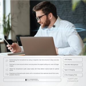 Green Lion GM-85X 3 In 1 Wireless Microphone, LED Display, 6H Working Time, USB-C/Lightning Head/Camera Receiver, Noise Reduction/Reverb/Silent Mode, 360 Surround Sound, Plug & Play- Black - Image 5