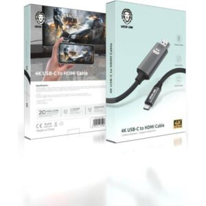 Green Lion 4K 30Hz USB-C to HDMI Cable,Braided Cable,Mirror Mode,Extend Mode,2 Meter Cable,Aluminum Shell,Durable Material,Speed & Power Combined - Black - Image 2