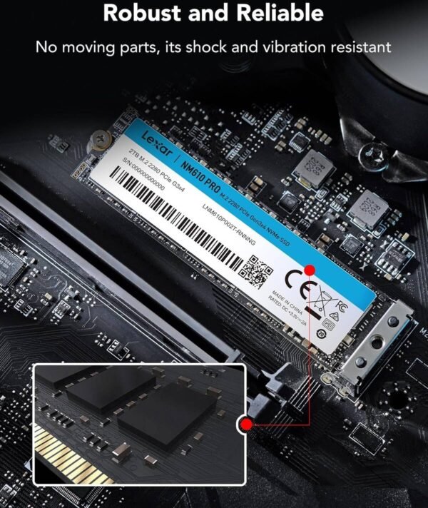 Lexar NM610 PRO Internal SSD, 1TB Capacity, M.2 2280 Form Factor, PCIe Gen3x4 Interface, Up to Read up to 3300MB/s, Write up to 2600MB/s Speed, 240TBW, 1.5m Hours MTBF - Image 3