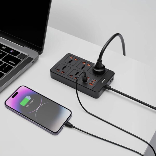 Green Lion GS-500 Power Socket 2500W, 5 AC Sockets, 4 USB-C, 2 USB-A, PD 20W Output, Universal Compatibility, 2500W Power, 3m Cord, Safety Shutters & Charging Protection - Image 6