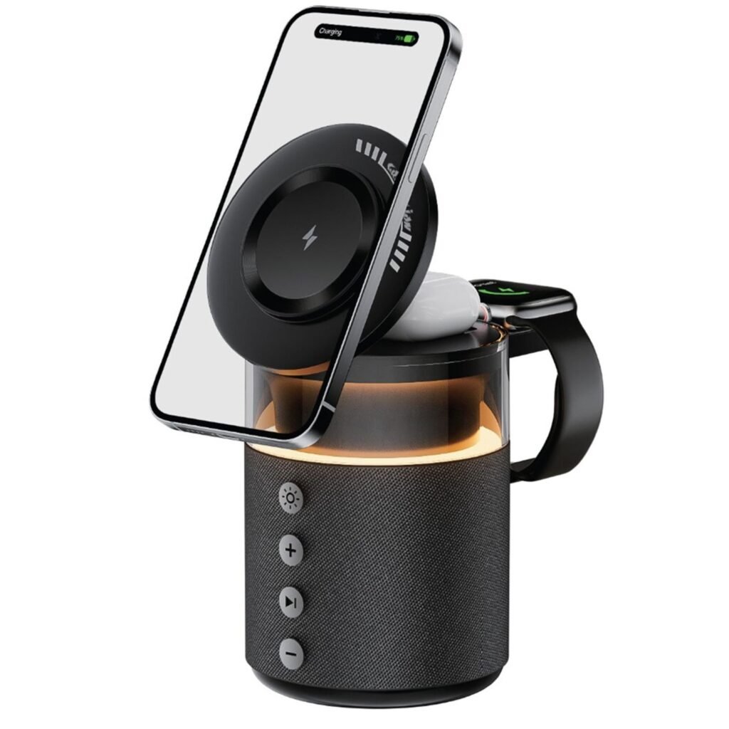 Green Lion 5-in-1 Wireless Charger with 1800mAh Battery Capacity, N52 Magnets, Ambient Light Mode, 360° Adjustability, Snap & Charge - Black