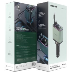 Green Lion 90W Car Charger with Retractable Cable / Multi Protection / Digital Display / 80cm Cable Length / Rotate at Multiple Angles / Charge 4 Devices at Same Time - Image 8