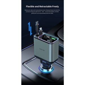 Green Lion 90W Car Charger with Retractable Cable / Multi Protection / Digital Display / 80cm Cable Length / Rotate at Multiple Angles / Charge 4 Devices at Same Time - Image 3