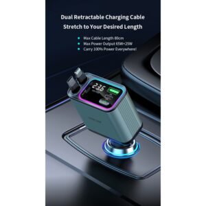 Green Lion 90W Car Charger with Retractable Cable / Multi Protection / Digital Display / 80cm Cable Length / Rotate at Multiple Angles / Charge 4 Devices at Same Time - Image 4