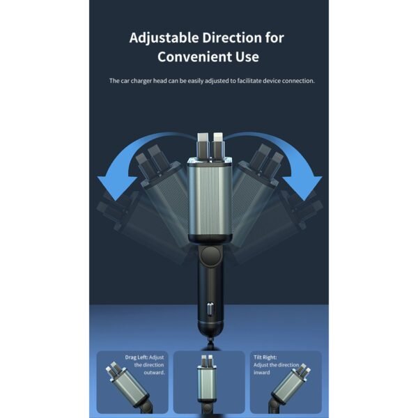 Green Lion 90W Car Charger with Retractable Cable / Multi Protection / Digital Display / 80cm Cable Length / Rotate at Multiple Angles / Charge 4 Devices at Same Time - Image 6