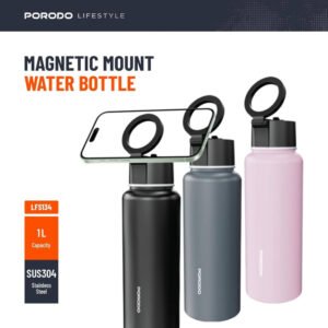 Porodo Lifestyle Magnetic Mount Water Bottle, Compatible With MagSafe, 1L Stainless Steel, Double Wall Insulation, Keeps Drinks Hot 12H & Cold 24H - Image 4