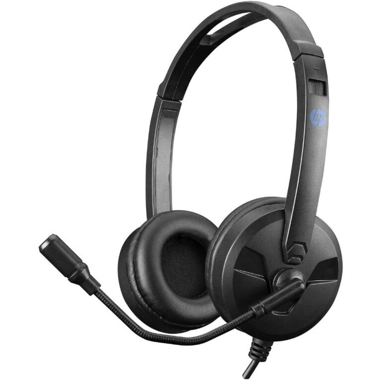 HP DHE-8009 Stereo Headphones 40mm Driver Diameter Noise-Cancelling Microphone 3 5mm Audio Jack Black
