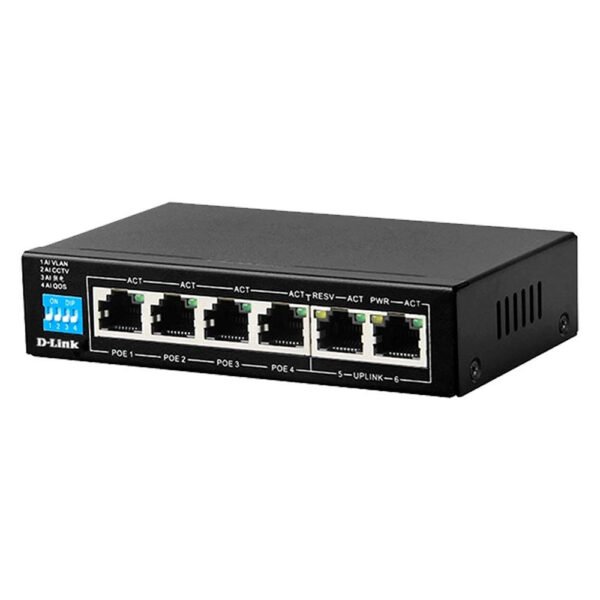 D-Link DES-F1006P-E 6-Port Unmanaged PoE Switch, 4 x 10/100 Mbps Fast Ethernet Ports, 2 x 10/100 Mbps Uplink Port Power-over-Ethernet (60W), Flow Control For Protection Against Data Loss, Maximum Distance Of 250m - Image 2