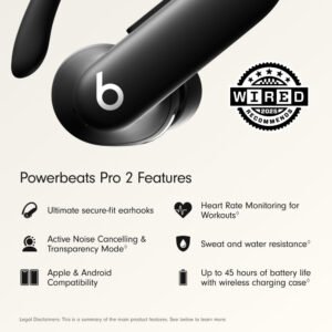 Beats Powerbeats Pro 2 - Wireless Noise Cancelling Workout Earbuds with Secure- Fit Earhooks, Up to 45-Hour Battery with Charging Case, Sweat & Water Resistant, Heart Rate Monitoring - Jet Black - Image 5