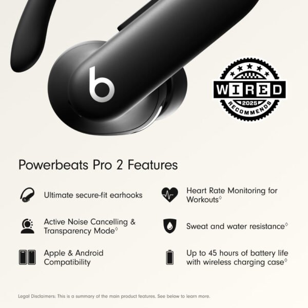Beats Powerbeats Pro 2 - Wireless Noise Cancelling Workout Earbuds with Secure- Fit Earhooks, Up to 45-Hour Battery with Charging Case, Sweat & Water Resistant, Heart Rate Monitoring - Jet Black - Image 5