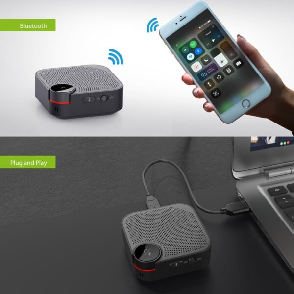 Porodo Bluetooth Conference Speaker 3 Meters Talking Distance, Omni-Directional Microphone, Plug & Play, Wired & Wireless Connection, 7 Hours Talk Time - Black - Image 2