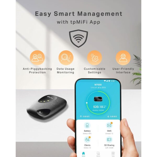 TP-Link M7000 4G MiFi, Portable Travel WiFi Device, 4g Router With Sim Slot, Low Cost Unlocked LTE Cat4 Mobile Hotspot Dongle, Caravan Wi-Fi, High Global Compatibility, Easy App Management - Image 5