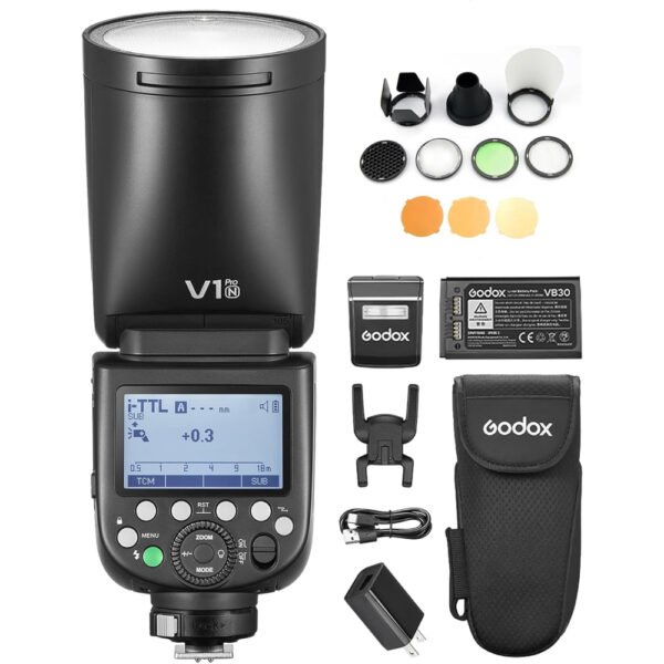 GODOX V1 PRO N 2.4G Wireless Camera Flash 1/8000s HSS 1.3s Recycle Time with M/TTL Flash Mode with Detachable Sub Flash Speedlite Compatible with Nikon Cameras + Godox AK-R1 Pocket Flash Light Access - Image 2